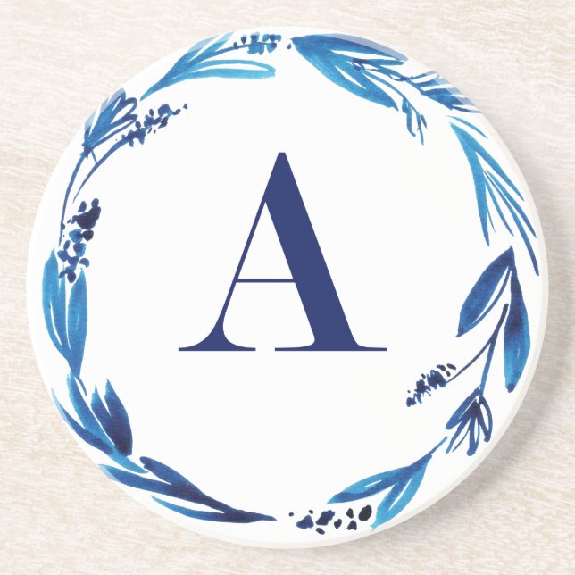 Posavasos De Arenisca Floral azul correa 'A' (Frente)