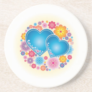 Posavasos De Arenisca Floral de corazón azul