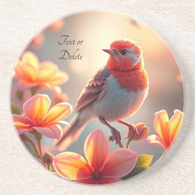 Posavasos de arenisca floral de pájaro naranja (Frente)