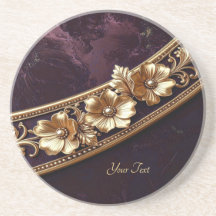 Posavasos de arenisca floral dorada ornamentada