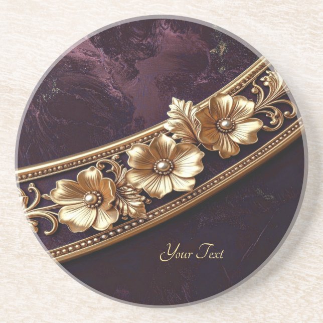 Posavasos de arenisca floral dorada ornamentada (Frente)