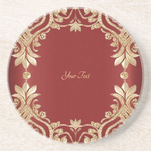 Posavasos de arenisca floral roja dorada moderna