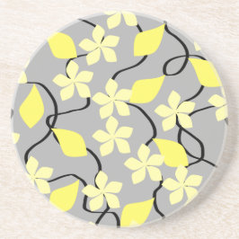 Posavasos De Arenisca Flores amarillas y grises. Modelo floral