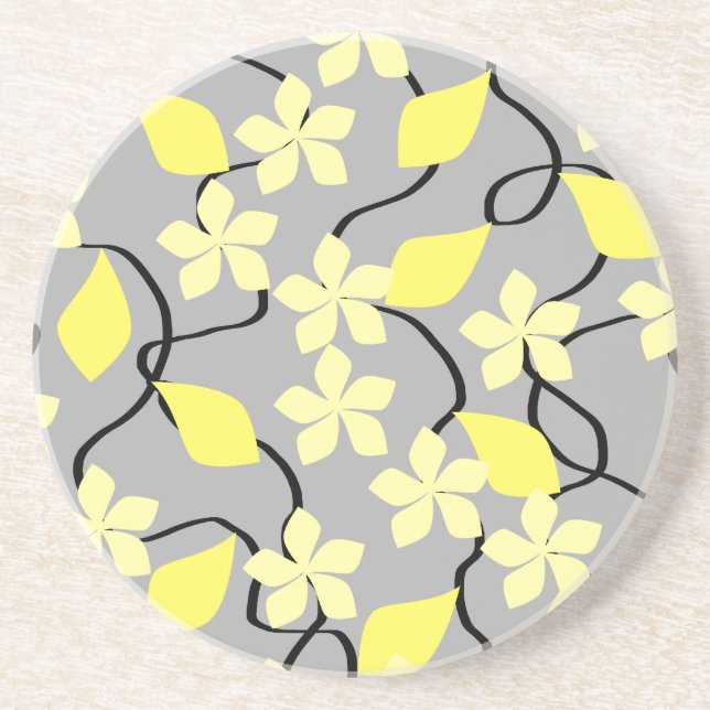 Posavasos De Arenisca Flores amarillas y grises. Modelo floral (Frente)