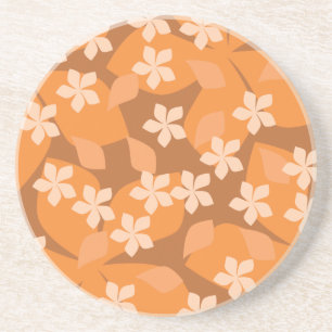 Posavasos De Arenisca Flores anaranjadas. Modelo floral retro