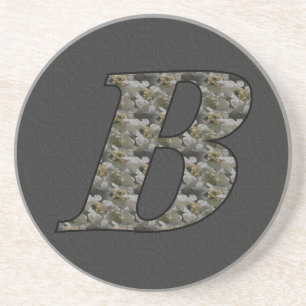 Posavasos De Arenisca Flores de Hortensia con Inicial de Monograma B