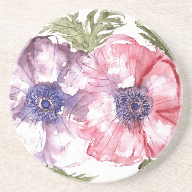 Posavasos De Arenisca Flores de la acuarela (Frente)
