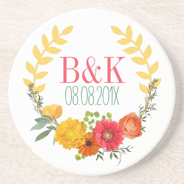 Posavasos De Arenisca Flores de primavera cúrcuma (Frente)