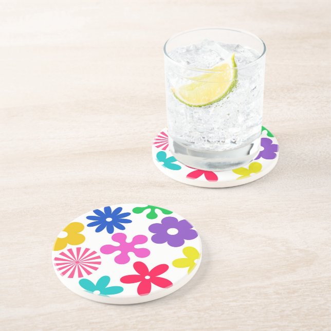 POSAVASOS DE ARENISCA FLORES DE RETRO DE GROOVY (Lado)