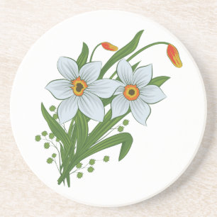 Posavasos De Arenisca Flores de tulipanes y daffodils