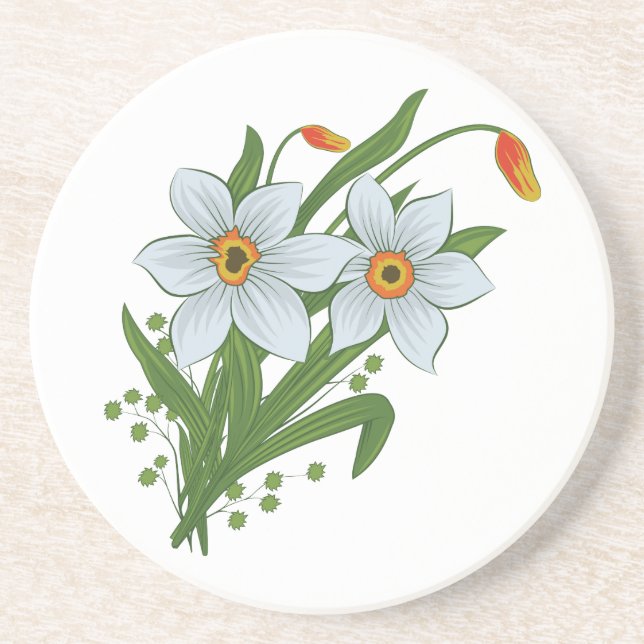 Posavasos De Arenisca Flores de tulipanes y daffodils (Frente)