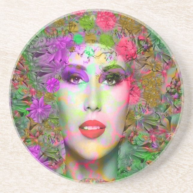 Posavasos De Arenisca Flores en el pelo (Frente)