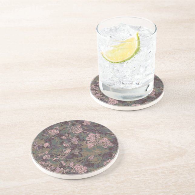 Posavasos De Arenisca Flores, hojas, y camuflaje (Lado)