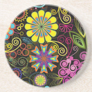 Posavasos De Arenisca Flores Retro Grandes y Coloridas