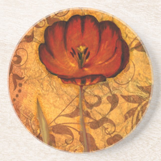 Posavasos De Arenisca Flores rojas I (Frente)