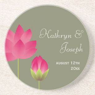 Posavasos De Arenisca Flores rojas rosadas de loto té moderno boda verde