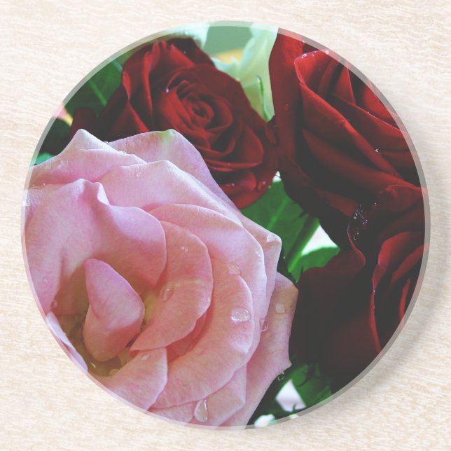 Posavasos De Arenisca flores rosadas y rojas (Frente)