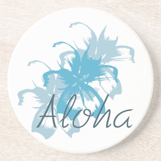 Posavasos De Arenisca Flores tropicales florales azules de Aloha Aqua (Frente)