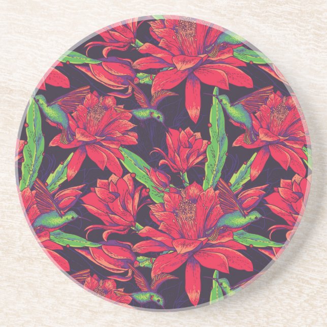 Posavasos De Arenisca Flores Y Aves Humeantes (Frente)