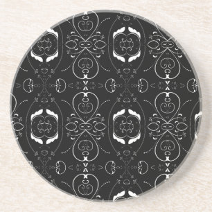 Posavasos De Arenisca Florituras blancas elegantes en negro