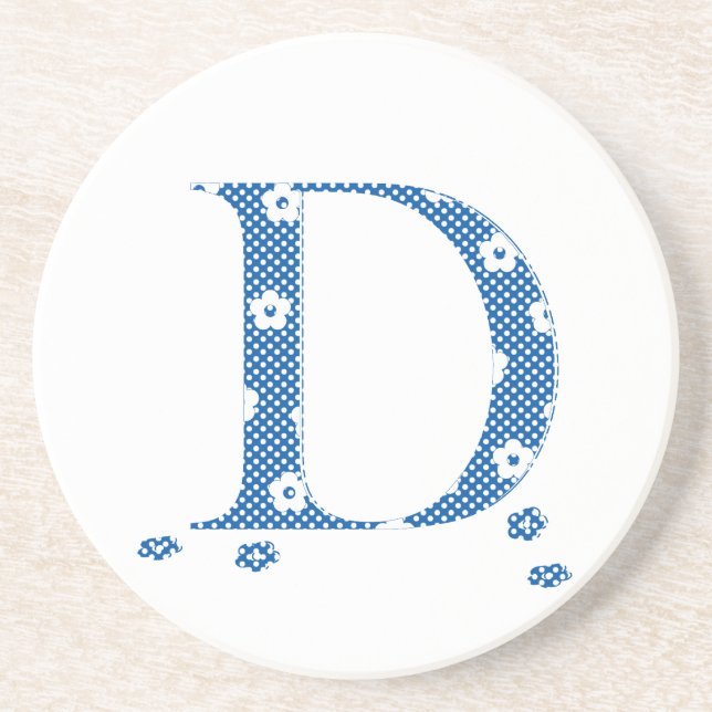 Posavasos De Arenisca Flower Patterned Letter D (blue & dots) (Frente)