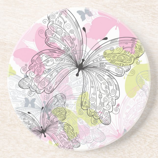 Posavasos De Arenisca Fondo con la mariposa (Frente)