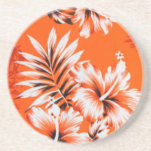 Posavasos De Arenisca Fondo hawaiano de flores hibiscus