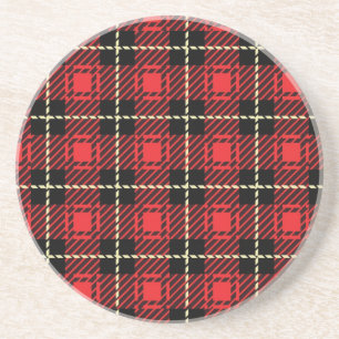 Posavasos De Arenisca Fondo rojo de la tela escocesa
