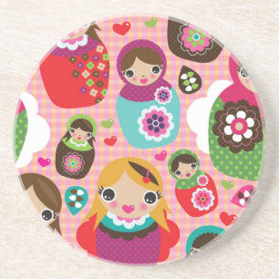 Posavasos De Arenisca Fondo ruso del ilustracion de la muñeca