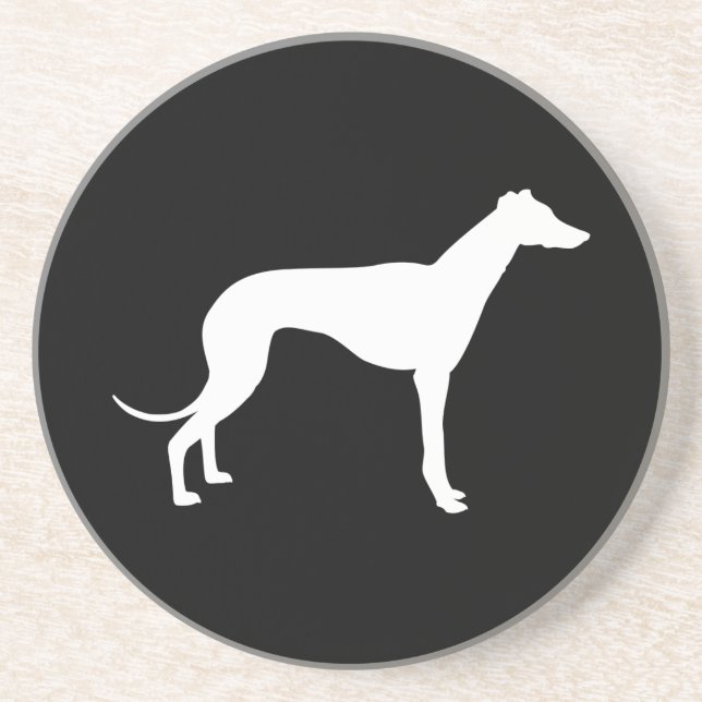 Posavasos De Arenisca Forma en blanco y negro de galgo (Frente)