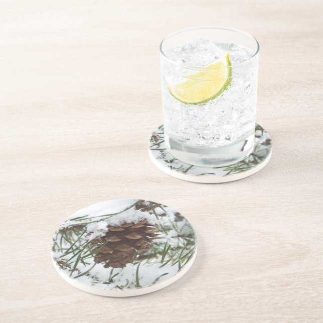Posavasos De Arenisca Fotografía de la naturaleza de la nieve de Pine Co (Lado)