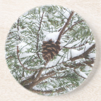 Posavasos De Arenisca Fotografía de la naturaleza del invierno de Snowy