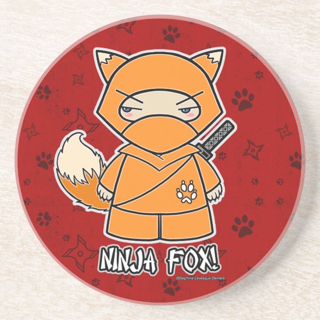 Posavasos De Arenisca ¡Fox de Ninja! Práctico de costa del rojo de (Frente)
