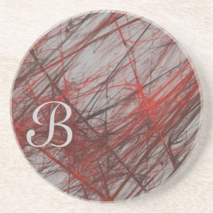 Posavasos De Arenisca Fractal Grunge Series-1—Red Coaster—1 de