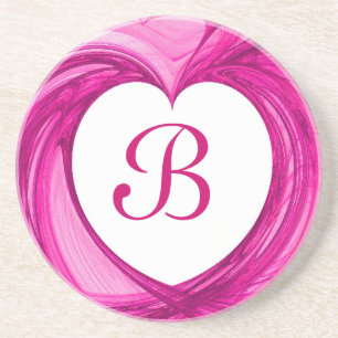 Posavasos De Arenisca Fractal Heart Series-2: escayola blanca y rosa