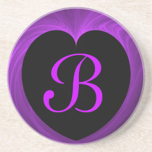 Posavasos De Arenisca Fractal Heart Series-7---Purple coaster