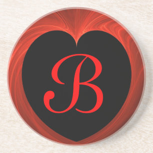 Posavasos De Arenisca Fractal Heart Series-7—Red Coaster