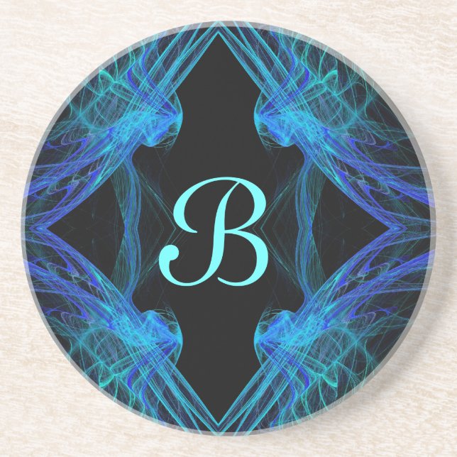 Posavasos De Arenisca Fractal Square Series-3—Blue Coaster—1 de (Frente)