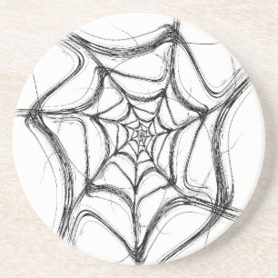 Posavasos De Arenisca Fractal Web Series-1: Black White Coaster 1 de