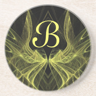 Posavasos De Arenisca Fractal Wings Series-1—yeso amarillo—1 de