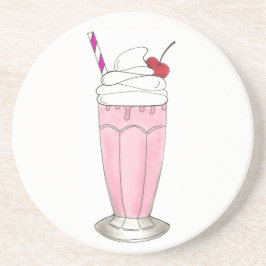 Posavasos De Arenisca Fresa rosa Shake Helado Milkshake Foodie