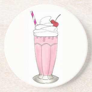 Posavasos De Arenisca Fresa rosa Shake Helado Milkshake Foodie