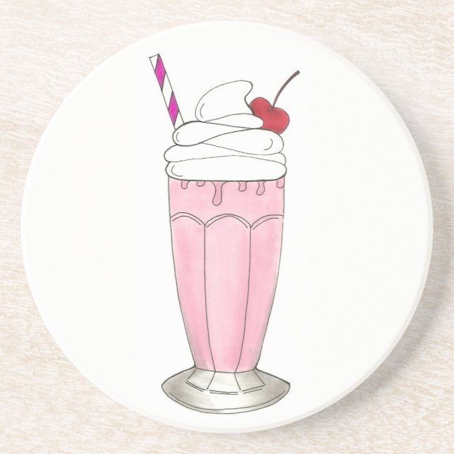 Posavasos De Arenisca Fresa rosa Shake Helado Milkshake Foodie (Frente)