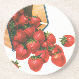 Posavasos De Arenisca Fresas Vintage en Cesta, Comida Frutas Bayas