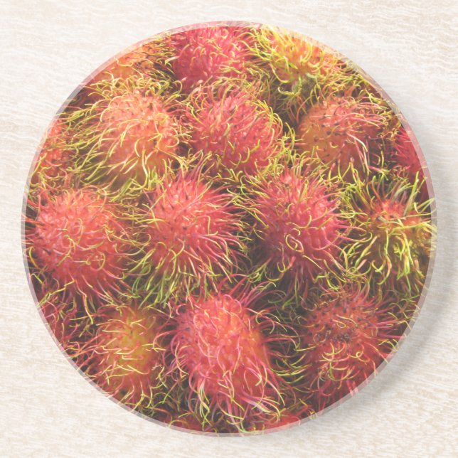 Posavasos De Arenisca Fruta tropical de Rambutan (Frente)