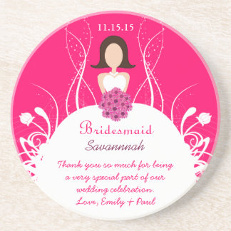 Posavasos De Arenisca Fuchsia Brunette Bridesmaid Boda de traje de baño