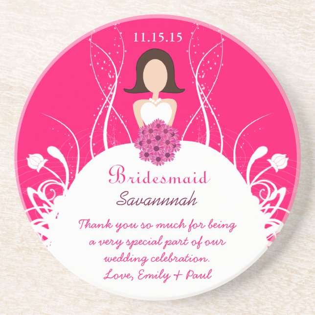 Posavasos De Arenisca Fuchsia Brunette Bridesmaid Boda de traje de baño (Frente)