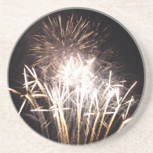 Posavasos De Arenisca Fuegos artificiales blancos y dorados I Celebració