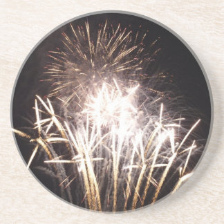 Posavasos De Arenisca Fuegos artificiales blancos y dorados I Celebració
