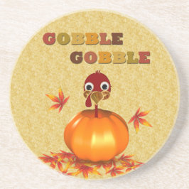 Posavasos De Arenisca Funny Thanksgiving Turkey in Pumpkin - Coaster